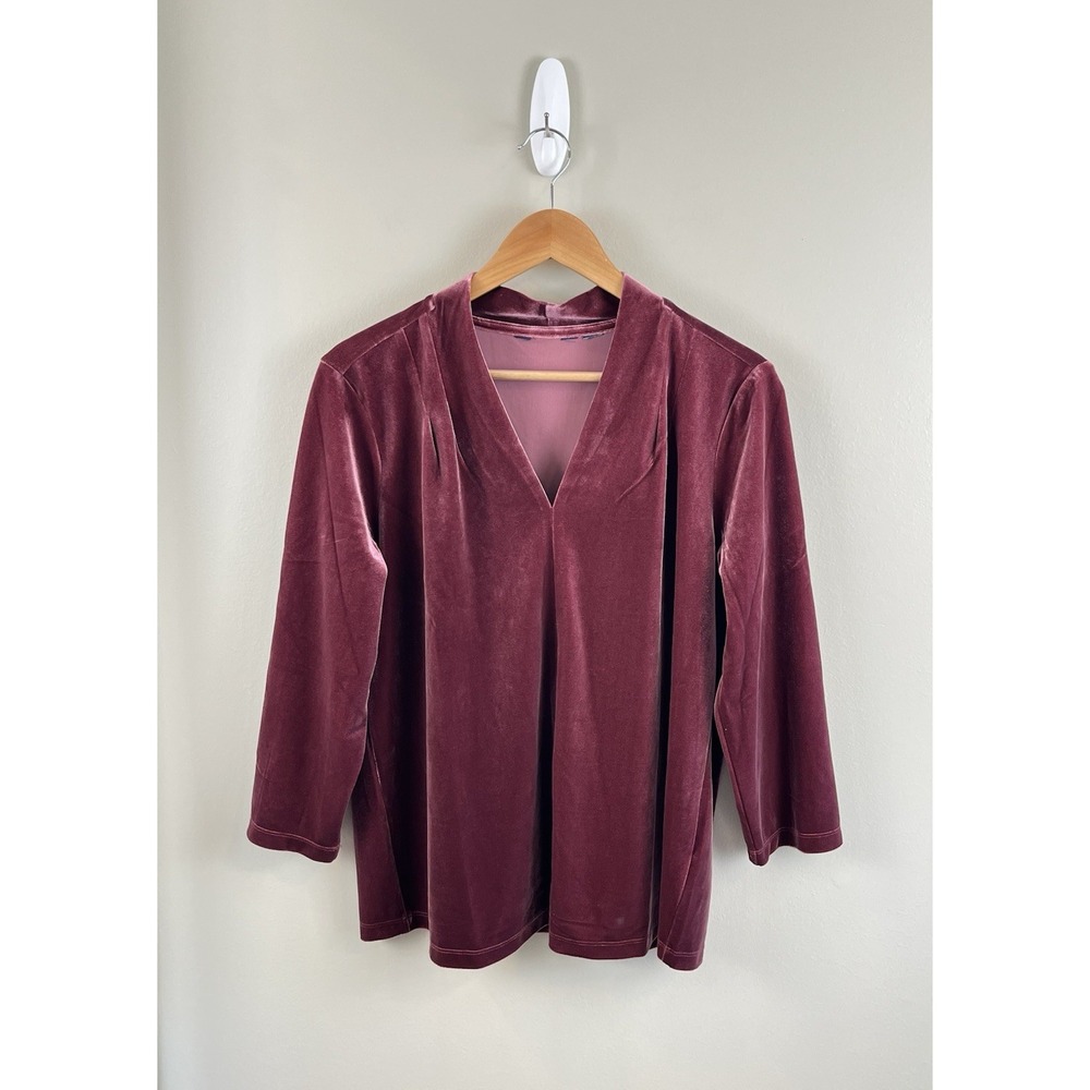 Lands' End Women's Sz M (10-12) Velvet V-neck Top Burgundy Red Dusky Valentines